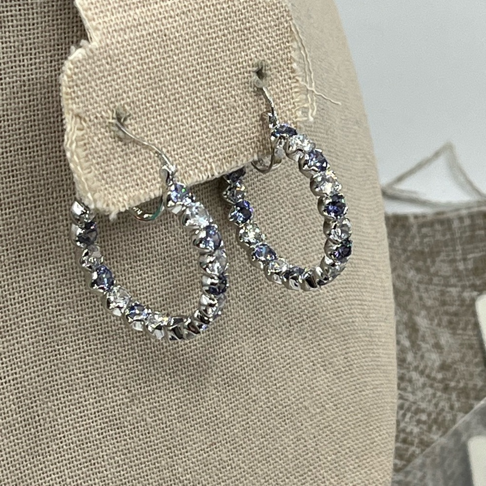 Bella Luce 925 Sterling Silver Tanzanite CZ Diamond Inside Out Hoop Earrings - Picture 13 of 16